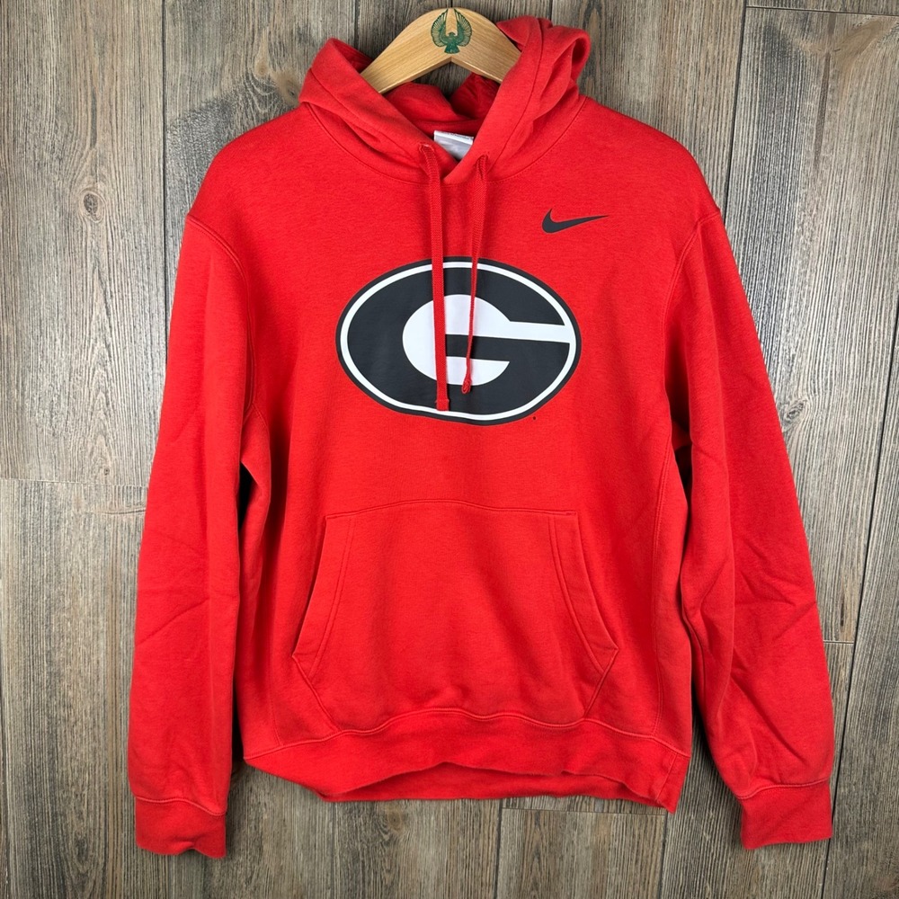 Nike Georgia Bulldogs Hoodie Mens Small Red Pullover NCAA Logo Sweatshirt